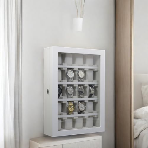 TimelyBuys 20 Piece White Wood Watch Display Wall Hanging Case and Storage Organizer Box and Stand for Oversized Watches TIMELYBUYS