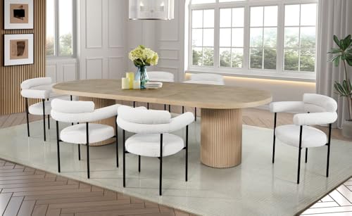 Dobby 90"-123" Extendable Oval Wooden Mid Century Modern Dining Table with Double Pedestal Base, Oval Dining Table for 6 People, Large Modern Dininig Room Table for Home, (Light Oak) Best Master Furniture