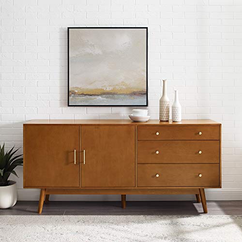 Walker Edison Mid-Century Modern Wood Kitchen Buffet Sideboard Entryway Serving Storage Cabinet Doors-Dining Room Console, 70 Inch, Acorn Walker Edison