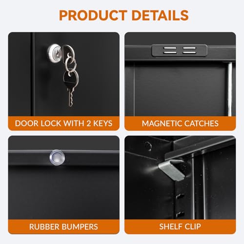 BESFUR Metal Storage Cabinet, Garage Storage Cabinet with 2 Drawers and Adjustable Shelf, Locking Short Storage Cabinet for Office Garage Home, Black Metal Cabinets(36" H x 31.5" W x 16" D) BESFUR