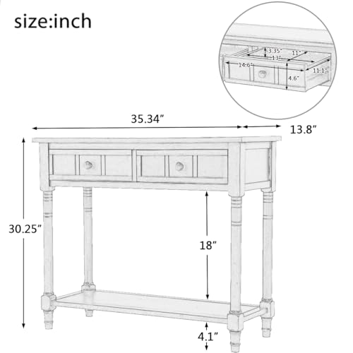 P PURLOVE Sofa Table Antique Style Wooden Console Table with 2 Drawers and Bottom Shelf (Dark Espresso) P PURLOVE