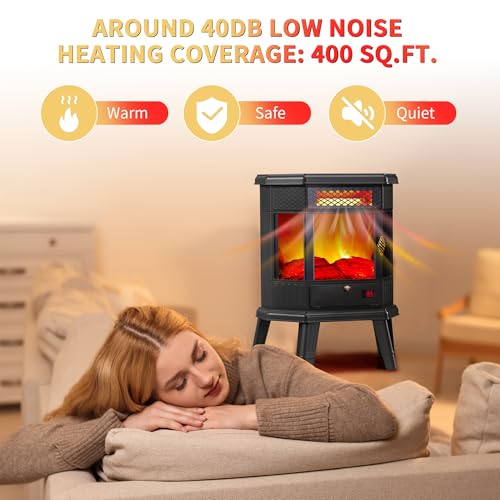 Electric Fireplace Heater 22 in Freestanding Fireplace Stove Infrared Fireplace RealSmart with 3D Flame Effect Remote Control, Timer, Overheating Protection Heater for Indoor Use Black RealSmart