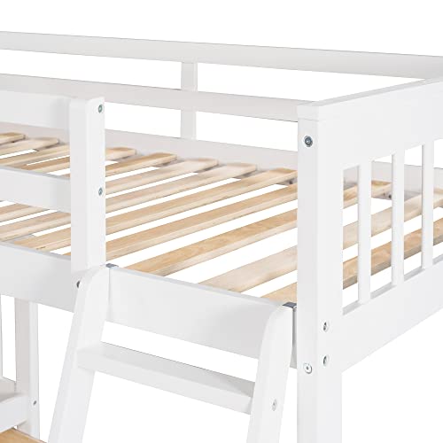 Harper & Bright Designs L Shaped Corner Bunk Bed Twin Over Twin Over Full Triple Bunk Beds with Stairs and 3 Storage Drawers for Kids Teens Adults (White) Harper & Bright Designs