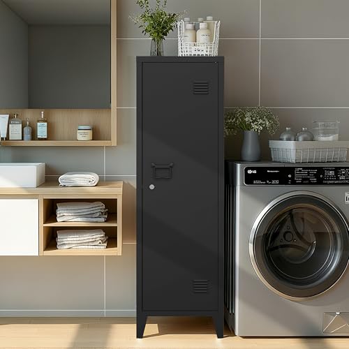 Epochsteele Metal Storage Cabinet with Lock & 2 Keys 50" Metal Locking Cabinet with Shelves for Home & Office, Freestanding Multi-Use Organizer for Garage Kitchen - Easy Assembly (Black) Epochsteele