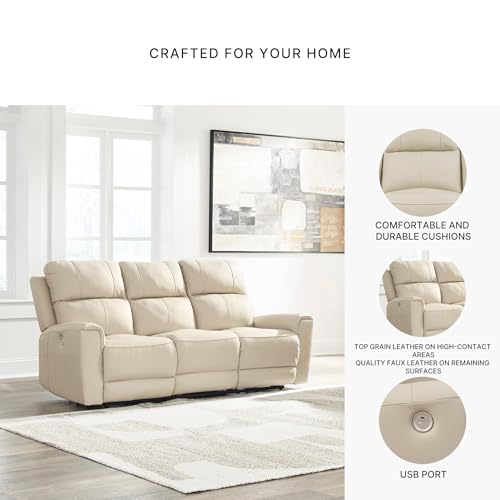 Signature Design by Ashley Dahlmoore Modern Leather Match Power Reclining Sofa with USB Ports, Beige Signature Design by Ashley