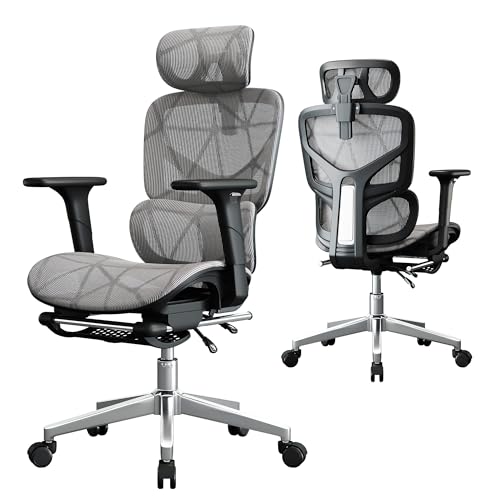 Opiesit Office Chair with 3D Adjustable Lumbar Support,Ergonomic Computer Chair,Adjustable Headrest and Armrests, 400lbs Capacity,Tilt-Swivel,Premium Mesh Desk Chair for Office,Home & Gaming (Grey) Opiesit
