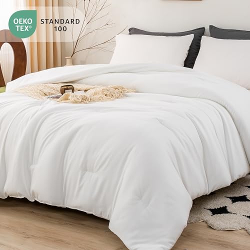 BOHOPOPM White Comforter Twin/XL Size Single Bed - Lightweight Super Soft Cozy Modern Polycotton Bedding Blanket Quilt Set for Kid Teen Boy Children All Season - 1 Solid Comforter and 1 Pillowcase BOHOPOPM