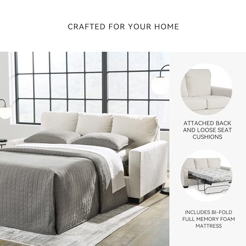Signature Design by Ashley Rannis Coastal 2-in-1 Sofa Sleeper with Folding Gel Memory Foam Mattress, Full, White Signature Design by Ashley