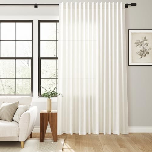 SPWIY Linen Extra Wide Curtain 100 Inch for Patio Silding Glass Doors 1 Panel Natural Semi Sheer Light Flitering Curtains Back Tab Farmhouse Boho Room Divider Drapes for Living Room Cream W100xL84 SPWIY