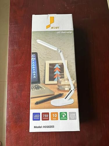 JKSWT Desk Lamp, for Eye Care, Dimmable Table Lamp with 5 Colour Modes, 72 LEDs with USB Charging Port, Touch Control and Memory Function, Office Lamp JKSWT