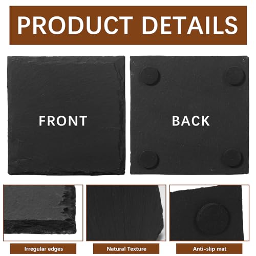 24 PCS Slate Coasters Black Square 4 Inch Bulk Rock, Blank Laser Engraving, Scratch Resistant Bottom, Home Office Kitchen Gift Wedding Bar Party DASSNANE