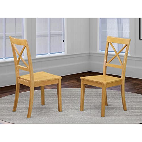 East West Furniture Boston Kitchen Dining Cross Back Wooden Seat Chairs, Set of 2, Oak East West Furniture