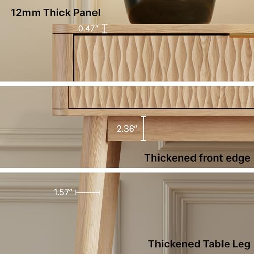 Cooday Console Table with Solid Wood Legs, Boho Modern Entryway Table with Storage Drawers, Fluted Narrow Sofa Table for Hallway,Living Room, Light Oak Cooday