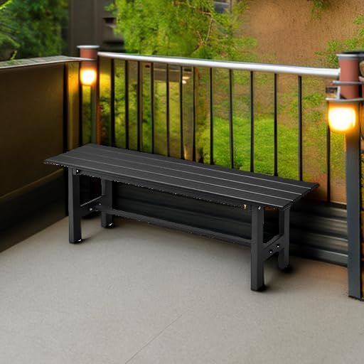 Giantex 2-Person Outdoor Bench Seat - Backless Patio Garden Bench, 47” Weatherproof Outside Chair with Slatted Seat, Metal Frame, 660 LBS Capacity, Dining Bench Chair for Yard, Park, Balcony, Black Giantex