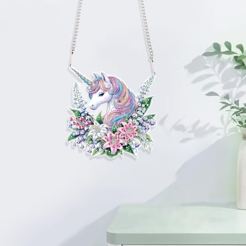 JISHSHAY Diamond Painting Hanging Unicorn Diamond Art Pendant Flower Gem Art Wind Chimes Gem Painting Hanging Pendant Mosaic Kits for Adults Windchimes Embroidery Kit Suncatchers Sun Catchers JISHSHAY