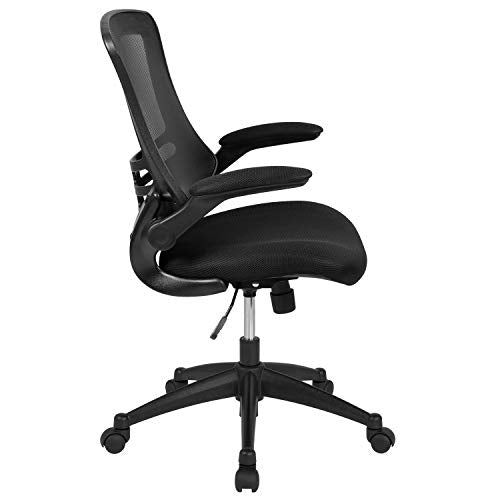 Flash Furniture Kelista Mid-Back Swivel Office Chair with Adjustable Seat Height, Ergonomic Mesh Desk Chair with Flip-Up Armrests, Black Flash Furniture