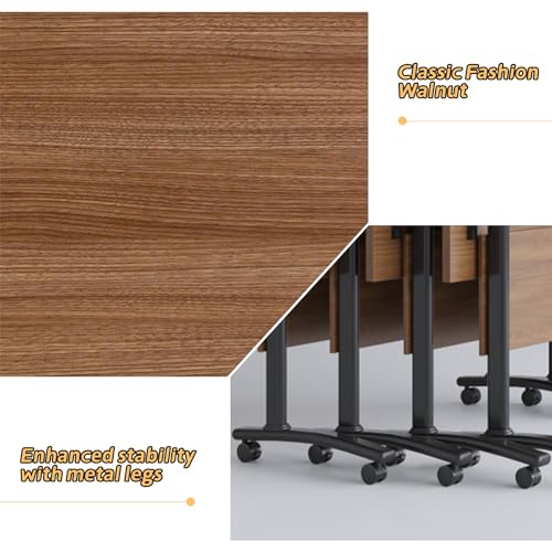 Folding Conference Table,55.1 inch Mobile Meeting Seminar Table with Wheels,Sturdy Rectangular Business Training Tables with Strong Metal Frame,Modular Conference Room Tables for Office Boardroom VORDERRY