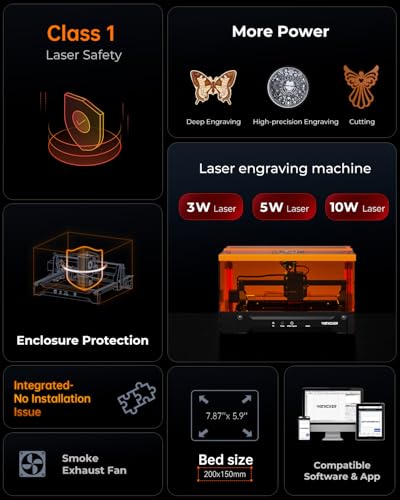 Laser Engraving Machine for Beginners, Woxcker L2 Flex 5W Enclosure Pre-Assemble Laser Engraver 0.01mm High Precision for Coated Metal, Wood, Acrylic, Leather, Glass (Class 1 Output 5000mW) Woxcker