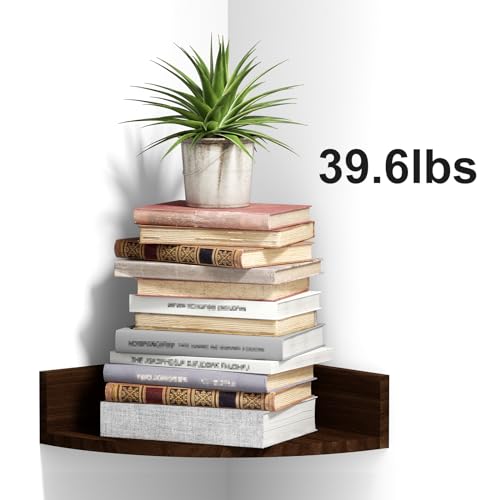 Alsonerbay Corner Shelf Wall Mount, Set of 3 Floating Shelves for Storage and Display, Rustic Wood Shelves for Bedroom, Kitchen, Living Room, Nursery and Office (Dark Brown) Alsonerbay