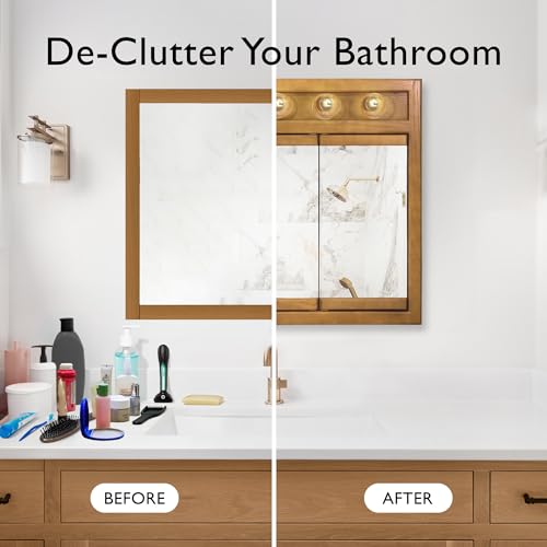 Design House 530618-NOK Richland Medicine 5-Light Solid Wood Frame Bathroom Cabinet with Mirrored Doors, 36-Inch, Nutmeg Oak Finish Design House