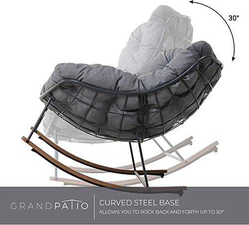 Grand patio Rocking Chair Outdoor, E-Coated Papasan Rocking Chair with Cushion, Outdoor Rocker Recliner Chair for Patio Porch Garden Backyard, Grey Grand patio