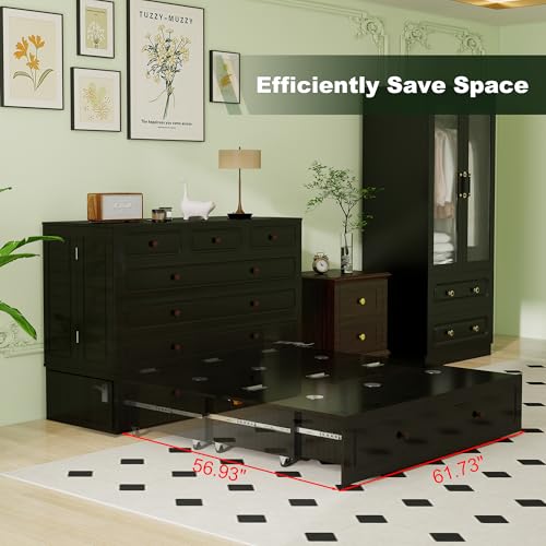 TemkTuek Queen Murphy Bed with Charging Station Cabinet Space Saving Wall Bed for Guest Room, Study, Apartment with Built in USB Ports (NOT Included Mattress) Black (13) TemkTuek