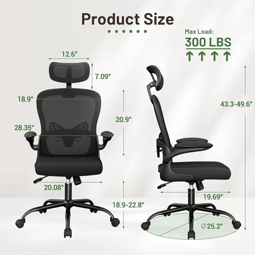 Furmax Ergonomic Office Chair Executive High Back Computer Desk Chair with 3D Headrest, Adjustable Lumbar Support Armrests for Home Office (Black) Furmax