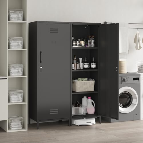 MIOCASA Metal Storage Locker with Digital Lock Steel File Cabinet with 3 Shelves 59.06-inch high for School, Bedroom, Home Office, Gym and Changing Room (Black) MIOCASA