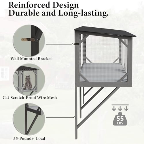 Waleaf Cat Window Box, 43.3" Catio Outdoor Cat Enclosure for Sunbathing, Napping & Overlooking, Sturdy Window Perch for Large Indoor Cats - All Weather Use, Nature Friendly Design Waleaf