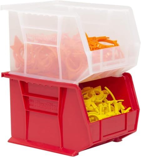 Akro-Mils 30239 AkroBins Plastic Storage Bins, Space-Saving Stackable Bins for Garage, Pantry, Craft Organization, 11-" x 8-" x 7-", Clear, 6-Pack Akro-Mils