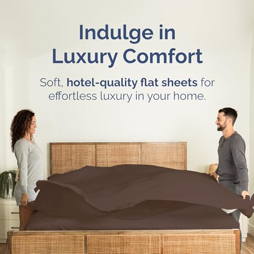 Queen Size Flat Sheet - Hotel Quality Top Flat Bed Sheet Only - Ultra-Soft, Comfy Breathable & Cooling - Fade & Wrinkle Free - Easy-Care, Stain & Shrink Resistant Bedding - Easy-Fit & Oeko-Tex - Brown CGK Unlimited