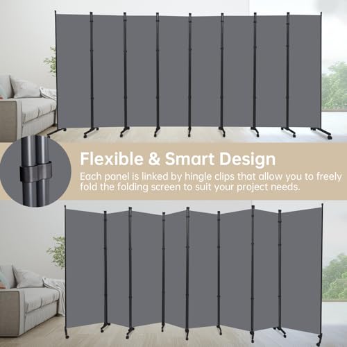 Room Divider 8 Panel Room Dividers/Wheels, Fabric Room Divider Panel for Office Room Partitions and Dividers, Portable Partition Wall Divider for Room Separation, Freestanding Privacy Screen Indoor HOMSCREENER
