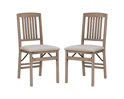 Linon Keira Wooden Folding Chair Upholstered Seat and Mission Back Set of 2, Dining Height, Rustic Natural & Beige