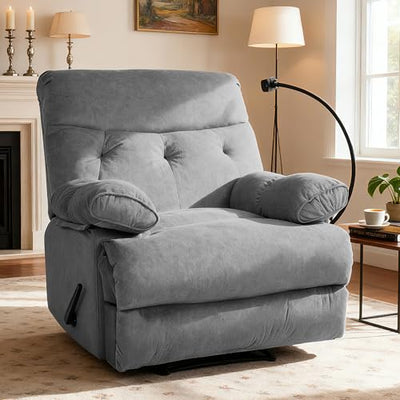 GNMLP2020 Oversized Recliner Chairs, Manual Large Recliners, Big Mans Recliner Chair for Adults 400lbs, Extra Wide Single Reclining Sofa Chair for Living Room, RV, Grey