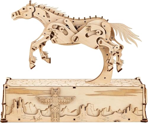 Wood Trick Mustang 3D Wooden Puzzles for Adults and Kids to Build - Mechanical Movement - Engineering DIY Project 3D Puzzles for Adults Model Kits Wood Trick