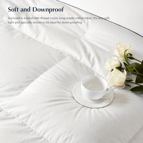 Pacific Coast Twin Comforter Filled with White Goose Down Bed Comforter, Fluffy All Season Luxury Hotel White Duvet Insert with 8 Loops, 68"x90" Pacific Coast