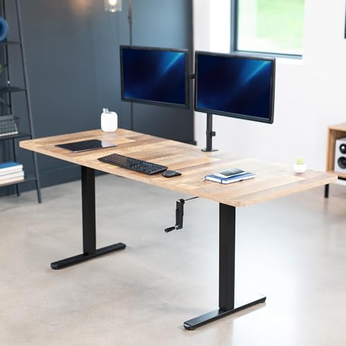 VIVO Manual Height Adjustable 71 x 30 inch Stand Up Desk, Reclaimed Wood Table Top, Black Frame, Standing Workstation with Foldable Handle, DESK-KIT-MB7P VIVO