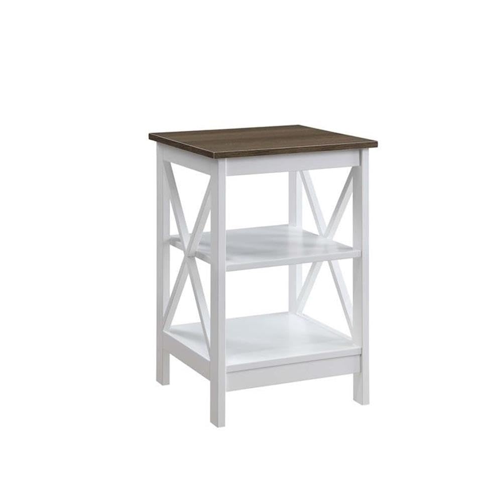 Convenience Concepts Oxford End Table 15.75" - Modern Living Room Table with Storage Shelves, Transitional Nightstand Side Table for Home Decor and Display, Driftwood/White Convenience Concepts