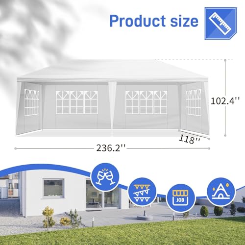 10x20 FT Party Tent, Outdoor Wedding Tents for Parties, Canopy Event Tent with 6 Removable Sidewalls, Waterproof Gazebo Shelter for Birthday Parties, Weddings, BBQs & Events (10X20FT-6Sides White) YYANDC