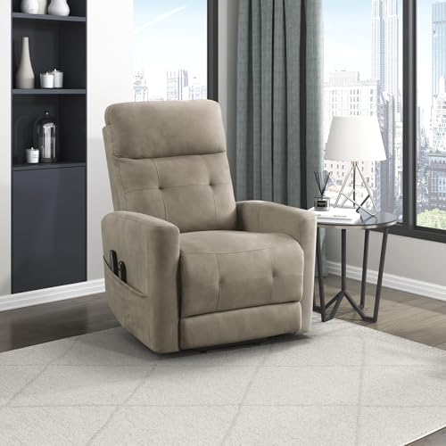 Lexicon Power Lift Recliner with Heat and Massage for Adults Elderly Ergonomic, Textured Microfiber Tufted Lounge Chair Classic Single Sofa Recliner with Side Pockets, Home Theater Seating, Brown Lexicon