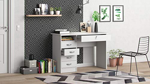 Tvilum Walden Desk with 5 Drawers, White Tvilum