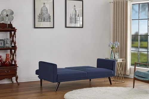 Container Furniture Direct 72" Retro Velvet Sofa Bed - Vintage Modern Convertible Futon w/Reclining Backrest - Velvet Upholstery on Solid Wood Frame (72" L x 34.6" W x 30.23" H), Dark Blue Container Furniture Direct