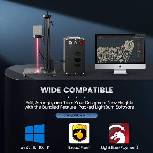 Monport 60W Fiber Laser Engraver Compatible with Lightburn, MOPA Color Marking Laser Marking Machine with 6.9" x 6.9" Lens Red Dot Guide Manual Focus for Metal Aluminum Gold Steel More Monport