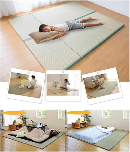Dymhaoby Japanese Traditional Tatami Mattress, Igusa (Rush Grass) Tatami Mat, Foldable Floor Mattress,Japanese Futon Bed,Meditation Mats for Floor,Summer Sleeping Mat Dymhaoby