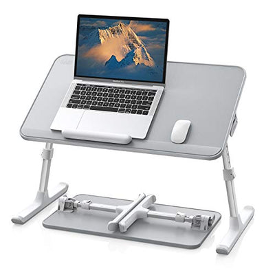SAIJI Leather Lap Desk Laptop Bed Tray Table, Adjustable Laptop Stand for Bed, Portable Lightweight Standing Desk for Writing Eating Reading Couch Sofa Floor for Adults Kids (20.5"*11.8",Gray)