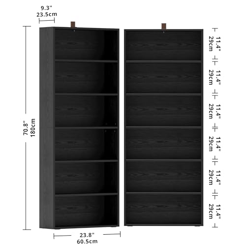 IRONCK Vintage Black 6-Tier Bookshelves Set of 2 - Tall Floor Standing Storage for Home Office and Living Room IRONCK