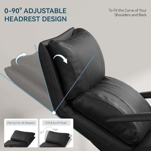 OKUP Reclining Office Chair with Adjustable Headrest and Footrest, 170° Ergonomic Comfortable Office Chair Zero Gravity, Leather Executive Home Office Desk Chair (Black) OKUP