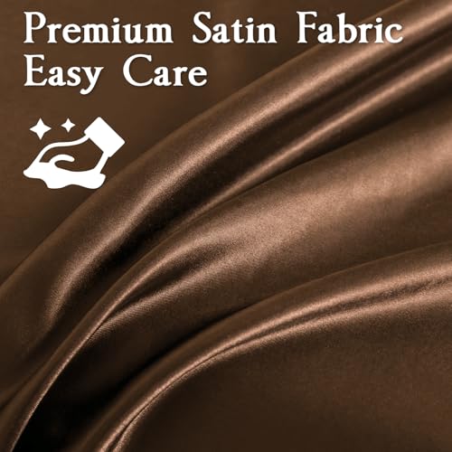 LIFCOM Satin Sheets Queen Size Bed Set,Similar to Silk Sheets,4Pcs Luxury Satin Sheet Set with 15 Inches Deep Pocket (Queen, Brown) LIFCOM