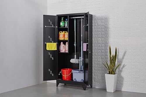 Generic Metal Locker Storage Cabinets, 72” Black Tall Steel Locker, Lockable Doors for Home, Garage. Garden OM566 WoodArtSupply