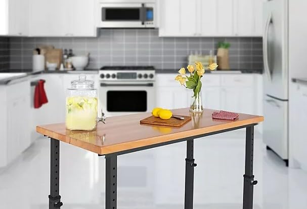 Heavy Duty Height Adjustable Workbench Table with Solid Wood Top, 1000 to 2000 lbs. Weight Capacity Workstation for Garage, Warehouse, Workshop, (28.5" to 42") Height (Graphite, 60" W x 24" D) Generic